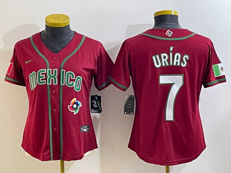 Women’s Mexico Baseball #7 Julio Urias Number 2023 Red World Baseball Classic Stitched Jersey13