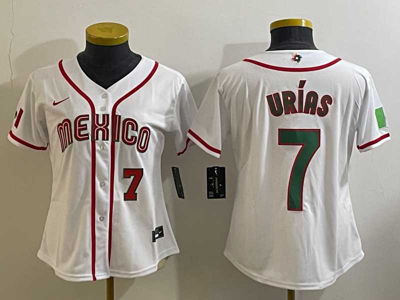 Women’s Mexico Baseball #7 Julio Urias Number 2023 White World Classic Stitched Jersey1
