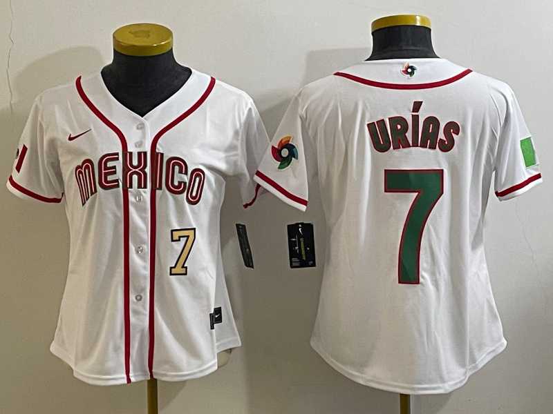 Women’s Mexico Baseball #7 Julio Urias Number 2023 White World Classic Stitched Jersey3