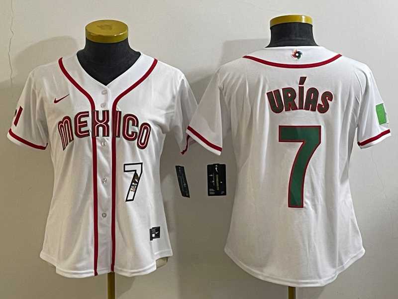 Women’s Mexico Baseball #7 Julio Urias Number 2023 White World Classic Stitched Jersey4