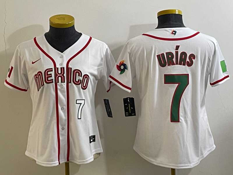 Women’s Mexico Baseball #7 Julio Urias Number 2023 White World Classic Stitched Jersey6