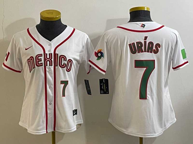 Women’s Mexico Baseball #7 Julio Urias Number 2023 White World Classic Stitched Jersey7