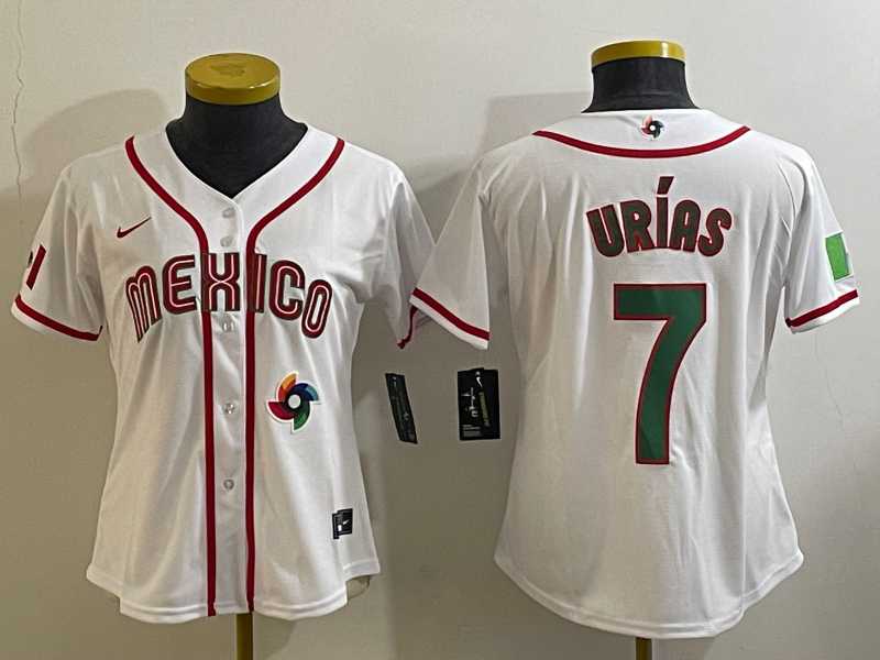 Women’s Mexico Baseball #7 Julio Urias Number 2023 White World Classic Stitched Jersey9