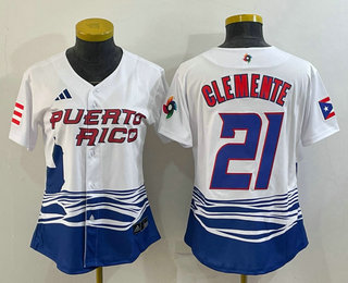 Women’s Puerto Rico Baseball #21 Roberto Clemente 2023 White World Classic Stitched Jerseys