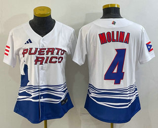 Women’s Puerto Rico Baseball #4 Yadier Molina 2023 Red World Classic Stitched Jerseys