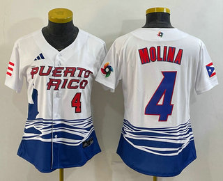 Women’s Puerto Rico Baseball #4 Yadier Molina Number 2023 Red World Classic Stitched Jersey
