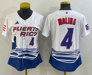 Women’s Puerto Rico Baseball #4 Yadier Molina Number 2023 Red World Classic Stitched Jerseys