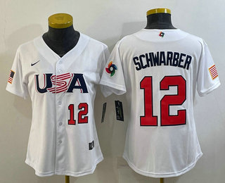 Women’s USA Baseball #12 Kyle Schwarber Number 2023 White World Classic Stitched Jersey