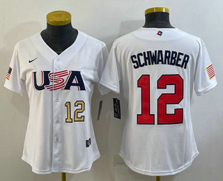 Women’s USA Baseball #12 Kyle Schwarber Number 2023 White World Classic Stitched Jerseys