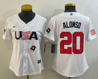 Women’s USA Baseball #20 Pete Alonso 2023 White World Classic Stitched Jerseys