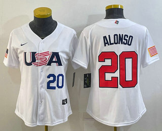 Women’s USA Baseball #20 Pete Alonso Number 2023 White World Classic Stitched Jersey
