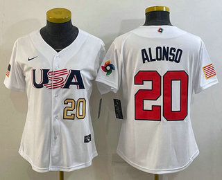 Women’s USA Baseball #20 Pete Alonso Number 2023 White World Classic Stitched Jerseys