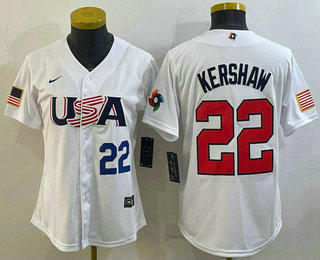 Women’s USA Baseball #22 Clayton Kershaw Number 2023 White World Classic Stitched Jersey
