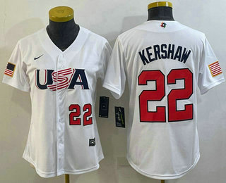 Women’s USA Baseball #22 Clayton Kershaw Number 2023 White World Classic Stitched Jerseys