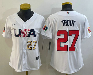 Women’s USA Baseball #27 Mike Trout Number 2023 White World Classic Replica Stitched Jerseys