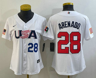 Women’s USA Baseball #28 Nolan Arenado Number 2023 White World Classic Replica Stitched Jerseys