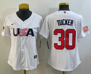 Women’s USA Baseball #30 Kyle Tucker 2023 White World Classic Stitched Jersey