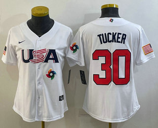 Women’s USA Baseball #30 Kyle Tucker 2023 White World Classic Stitched Jerseys