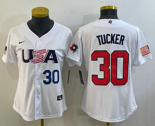 Women’s USA Baseball #30 Kyle Tucker Number 2023 White World Classic Stitched Jersey