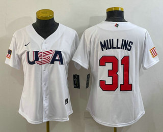 Women’s USA Baseball #31 Cedric Mullins 2023 White World Classic Stitched Jersey