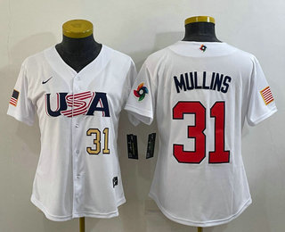 Women’s USA Baseball #31 Cedric Mullins Number 2023 White World Classic Stitched Jersey