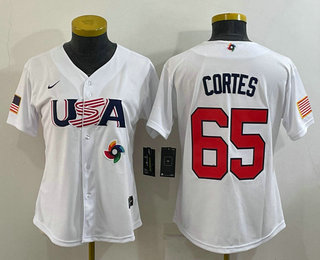 Women’s USA Baseball #65 Nestor Cortes 2023 White World Classic Stitched Jerseys