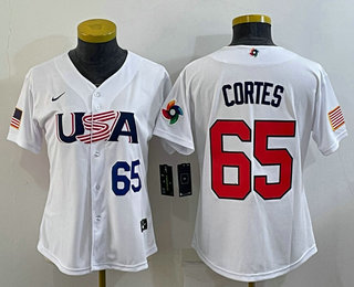 Women’s USA Baseball #65 Nestor Cortes Number 2023 White World Classic Stitched Jerseys