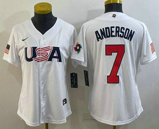 Women’s USA Baseball #7 Tim Anderson 2023 White World Classic Stitched Jersey