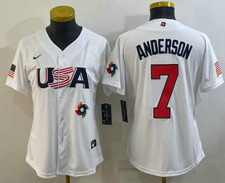 Women’s USA Baseball #7 Tim Anderson 2023 White World Classic Stitched Jerseys