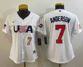 Women’s USA Baseball #7 Tim Anderson Number 2023 White World Classic Stitched Jersey