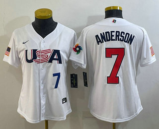 Women’s USA Baseball #7 Tim Anderson Number 2023 White World Classic Stitched Jerseys