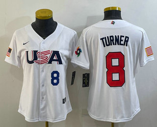 Women’s USA Baseball #8 Trea Turner Number 2023 White World Classic Stitched Jersey