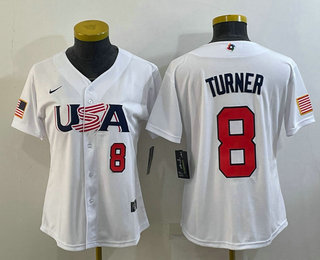 Women’s USA Baseball #8 Trea Turner Number 2023 White World Classic Stitched Jerseys