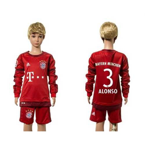 Bayern Munchen #3 Alonso Home Long Sleeves Kid Soccer Club Jersey