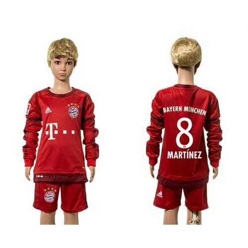 Bayern Munchen #8 Martinez Home Long Sleeves Kid Soccer Club Jersey