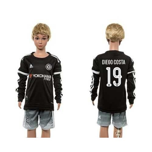 Chelsea #19 Diego Costa SEC Away Long Sleeves Euro Premium Kid Soccer Club Jersey