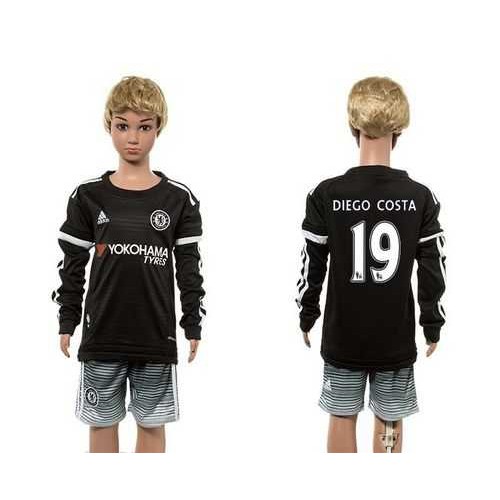 Chelsea #19 Diego Costa SEC Away Long Sleeves Kid Soccer Club Jersey