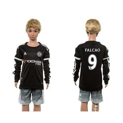 Chelsea #9 Falcao SEC Away Long Sleeves Kid Soccer Club Jersey
