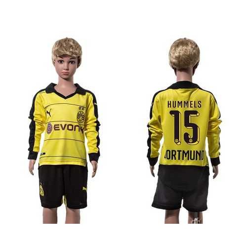 Dortmund #15 Hummels Home Long Sleeves Kid Soccer Club Jersey