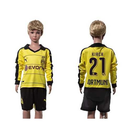 Dortmund #21 Kirch Home Long Sleeves Kid Soccer Club Jersey