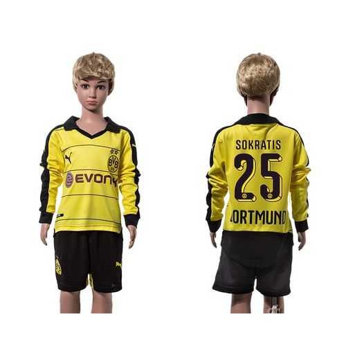 Dortmund #25 Sokratis Home Long Sleeves Kid Soccer Club Jersey