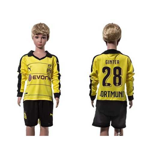 Dortmund #28 Ginter Home Long Sleeves Kid Soccer Club Jersey