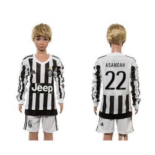 Juventus #22 Asamoah Home Long Sleeves Kid Soccer Club Jersey
