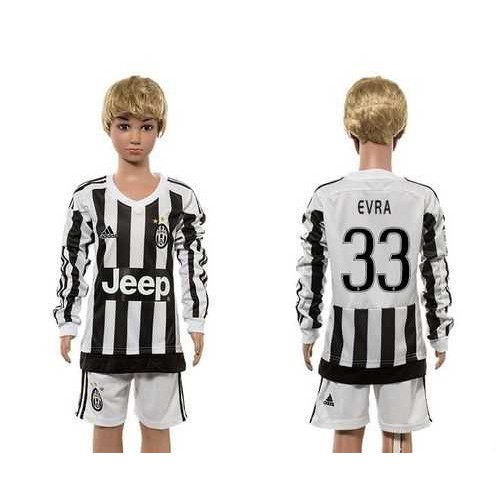 Juventus #33 Evra Home Long Sleeves Kid Soccer Club Jersey