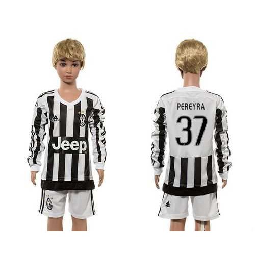 Juventus #37 Pereyra Home Long Sleeves Kid Soccer Club Jersey