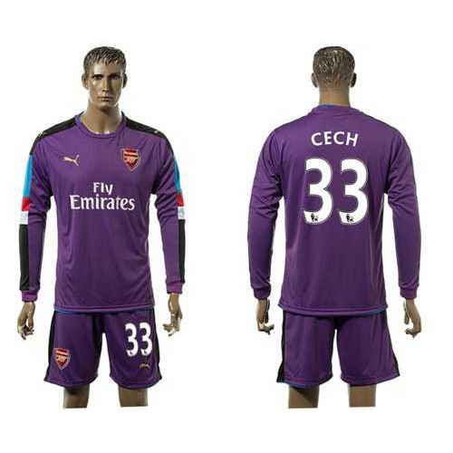 Arsenal #33 Cech Purple Goalkeeper Long Sleeves Soccer Club Jersey