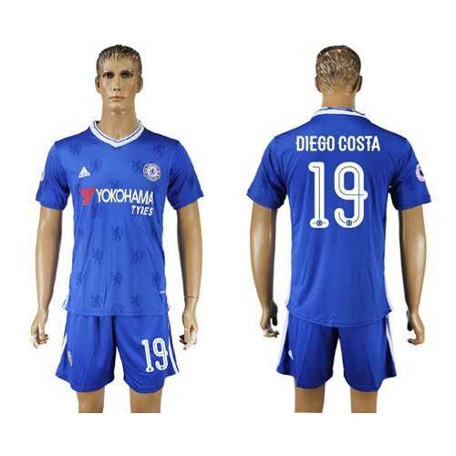 Chelsea #19 Diego Costa UEFA Champions League Home Soccer Club Jersey
