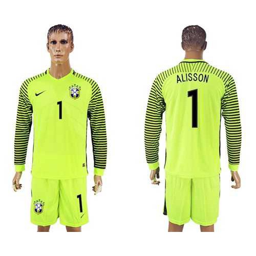 Brazil No1 Alisson Black Goalkeeper Long Sleeves Soccer Country Jersey