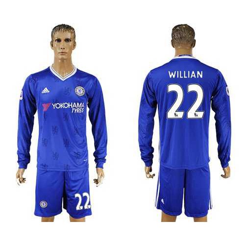 Chelsea #22 Willian Home Long Sleeves Soccer Club Jersey