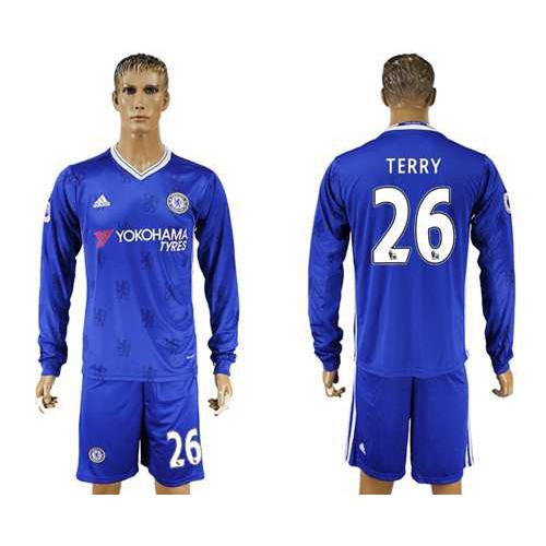 Chelsea #26 Terry Home Long Sleeves Soccer Club Jersey